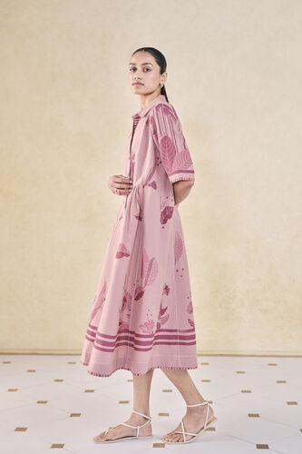 Fig Hand-embroidered Kantha Linen Dress - Pink, Pink, image 3